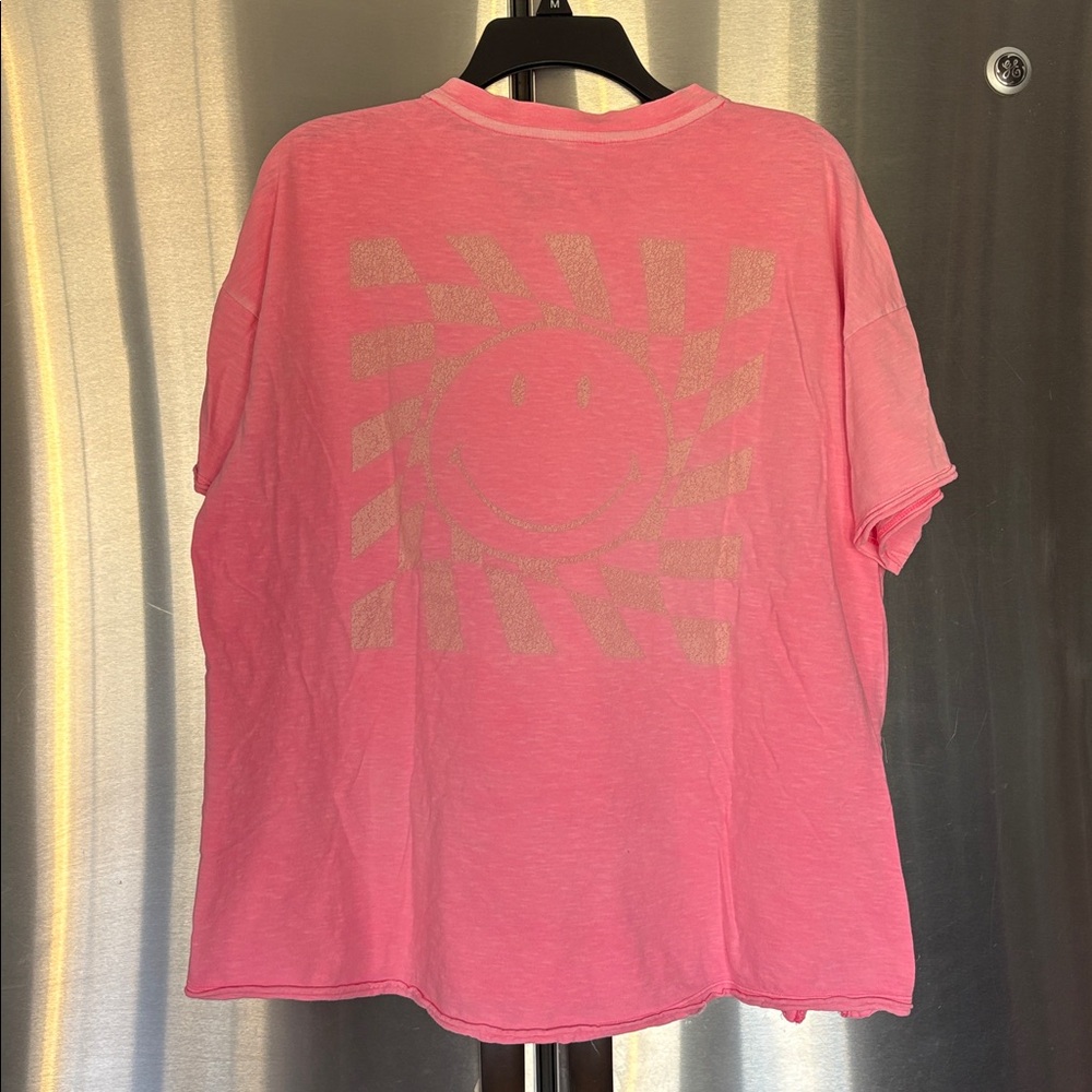 Aerie Bright Neon Pink Smiley Face Graphic Short Sleeve Oversized Tee - Picture 7 of 10